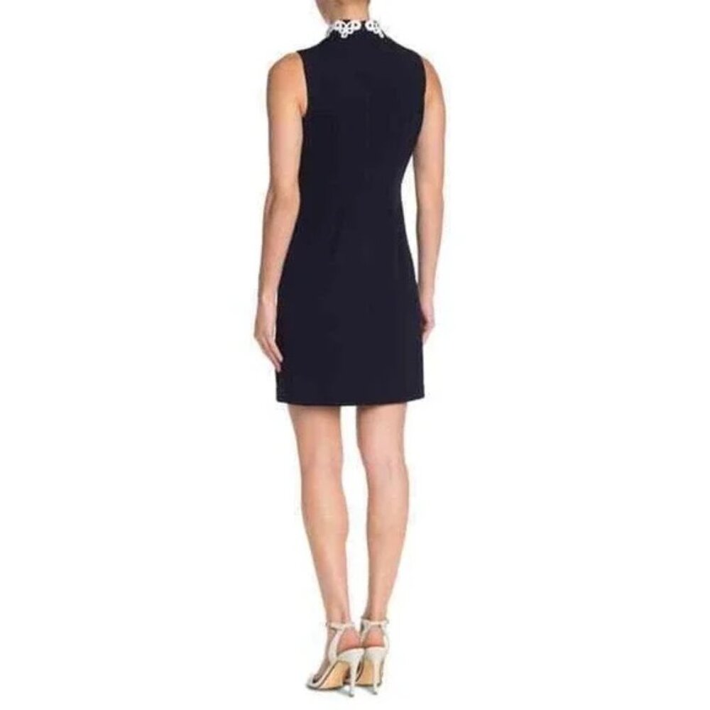 Vince Camuto Navy & White Mandarin Collar Sleeveless Mini Shift Dress Sz 8 - Picture 9 of 9